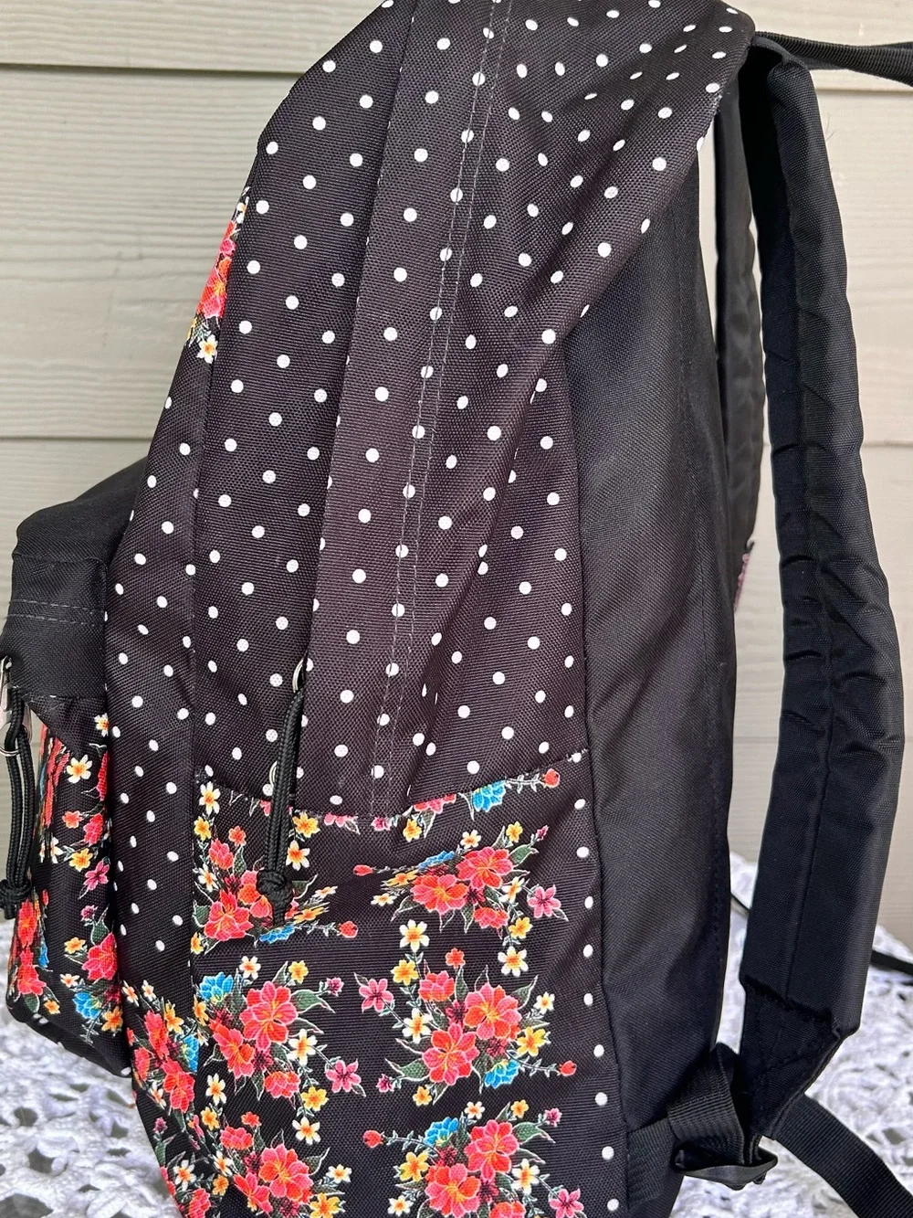 Jansport Black Floral & White Polka Dot Backpack